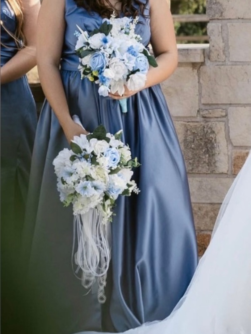 Elegant Steel Blue Satin Maxi Dress with V-Neck